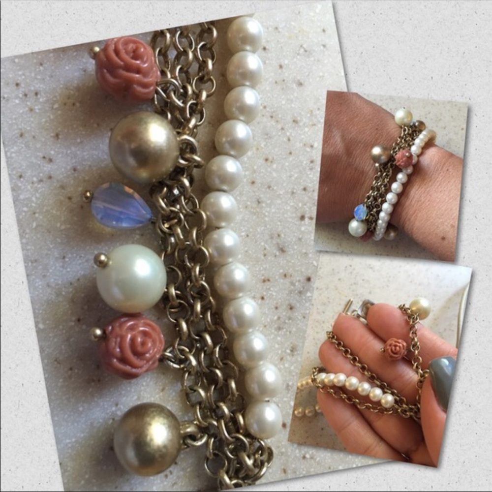 Lia Sophia Rose & Pearl Gold Bracelet
